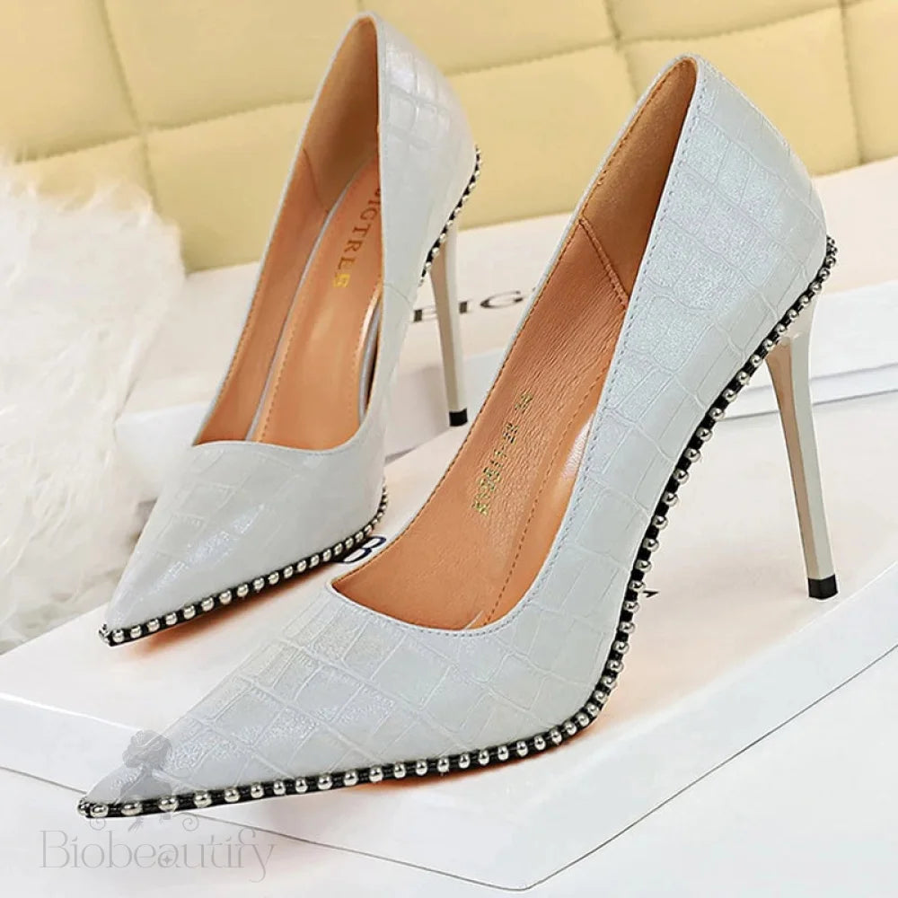 Sexy Party Rivet Woman Pumps - High Heels Stiletto In Pu Leather