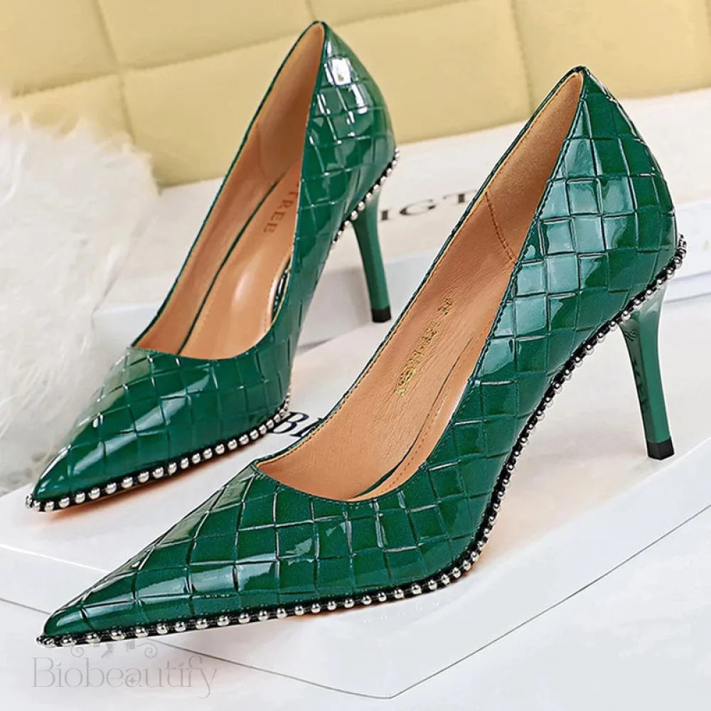 Sexy Party Rivet Woman Pumps - High Heels Stiletto In Pu Leather