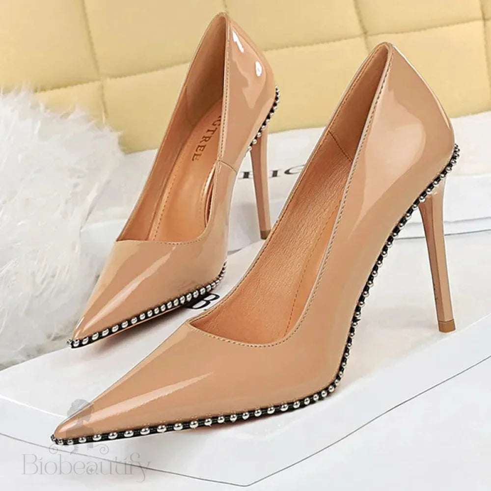 Sexy Party Rivet Woman Pumps - High Heels Stiletto In Pu Leather