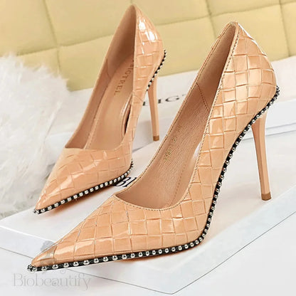 Sexy Party Rivet Woman Pumps - High Heels Stiletto In Pu Leather