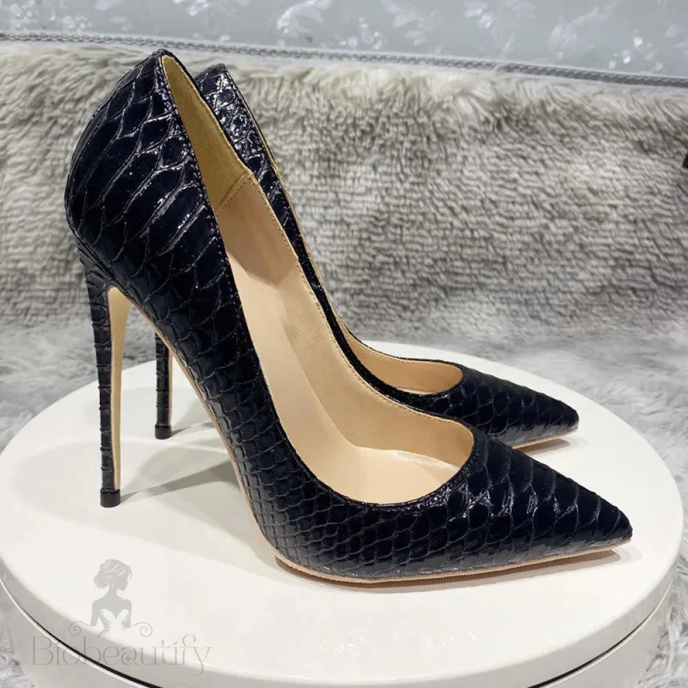 Sexy Pointy Toe High Heel Dress Shoes With Black Crocodile Effect