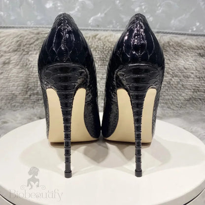 Sexy Pointy Toe High Heel Dress Shoes With Black Crocodile Effect