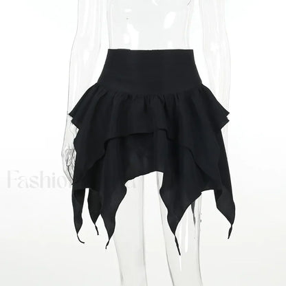 Sexy Solid Color Ruched Ruffles Mini Skirt BLACK / S