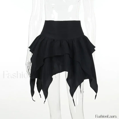 Sexy Solid Color Ruched Ruffles Mini Skirt BLACK / S