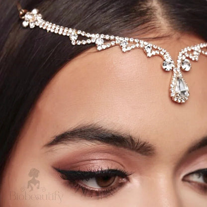 Shala Crystal Bridal Forehead Accessory In Silver And Gold