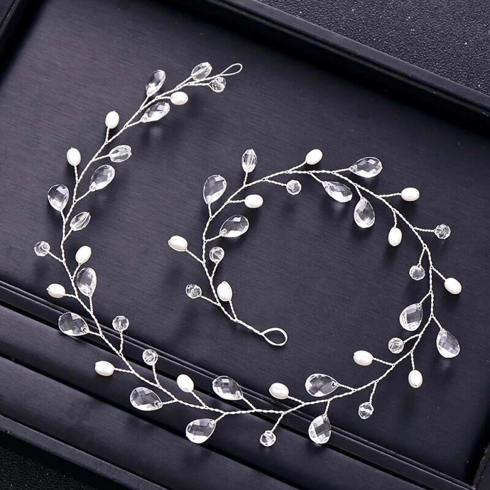 Shana Pearl And Crystal Bridal Headband Vine Silver Yellow Gold Available