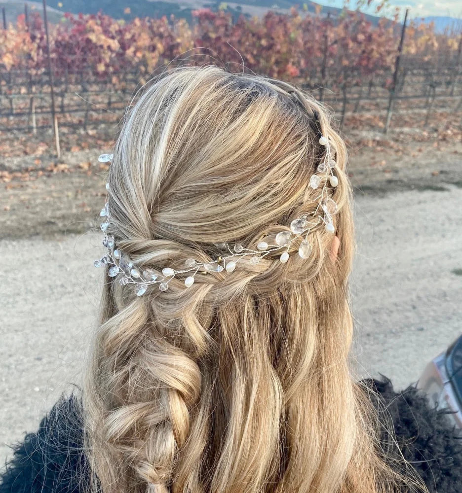 Shana Pearl And Crystal Bridal Headband Vine Silver Yellow Gold Available