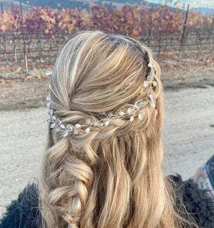 Shana Pearl And Crystal Bridal Headband Vine Silver Yellow Gold Available