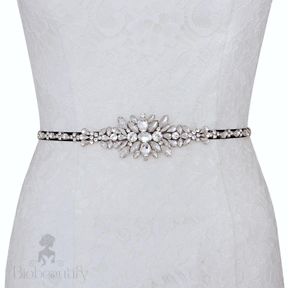 Shayna Silver Crystal Bridal Sash