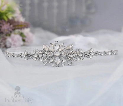 Shayna Silver Crystal Bridal Sash