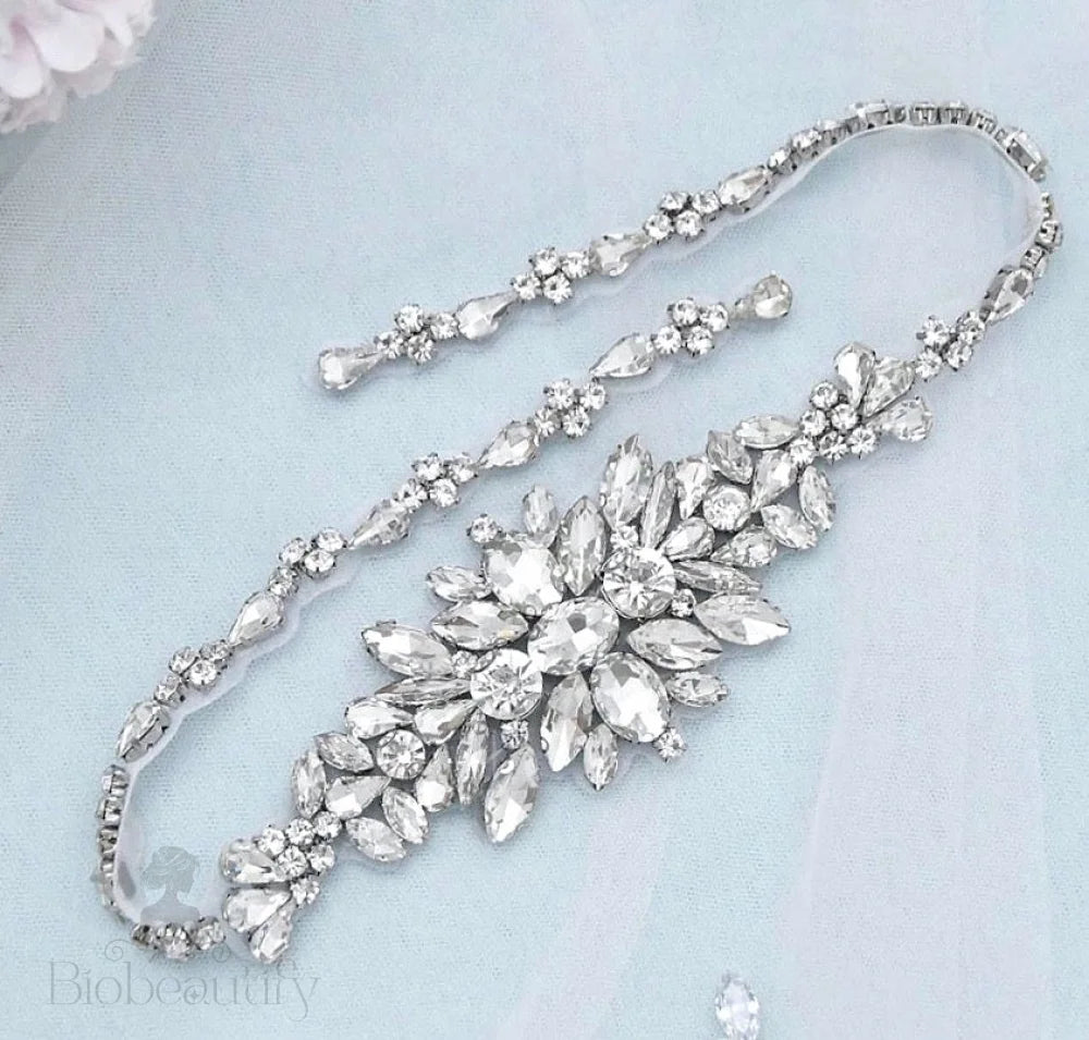 Shayna Silver Crystal Bridal Sash