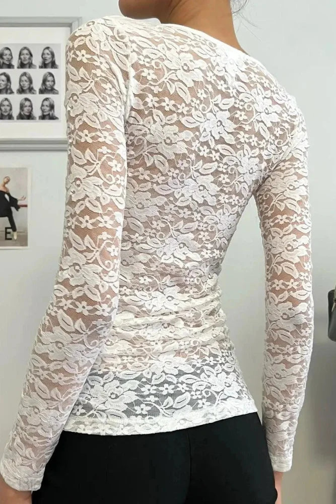 Sheer Lace Long Sleeve Bodycon Mini Dress