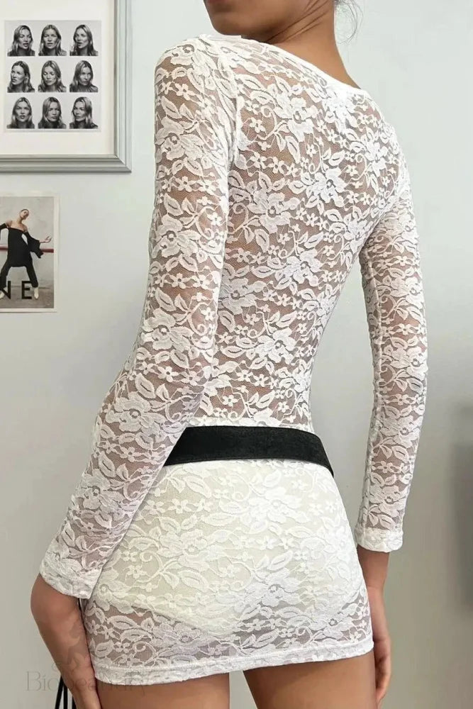 Sheer Lace Long Sleeve Bodycon Mini Dress