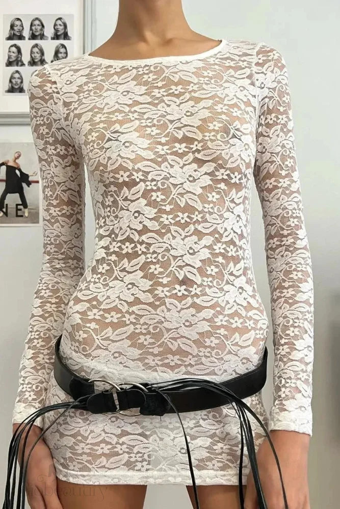 Sheer Lace Long Sleeve Bodycon Mini Dress