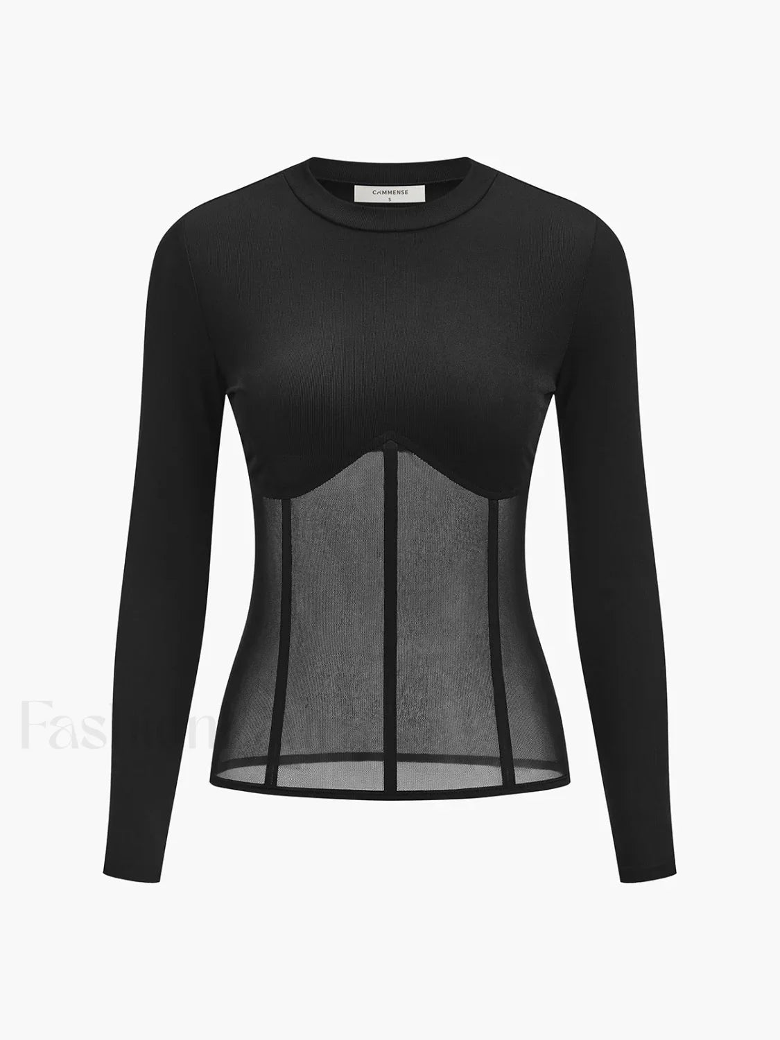 Sheer Mesh Combination Long Sleeve Top T Shirts