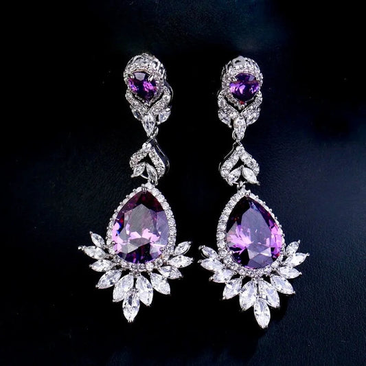 Shelley Purple Zirconia Bridal Earrings