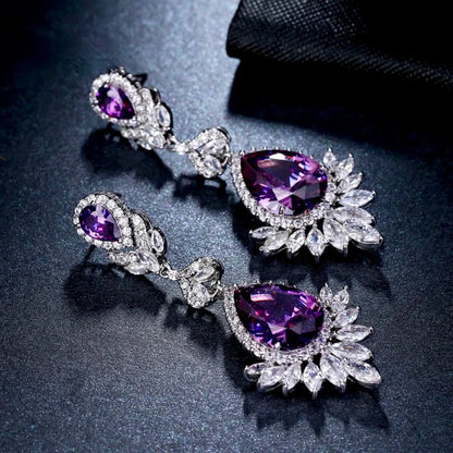 Shelley Purple Zirconia Bridal Earrings