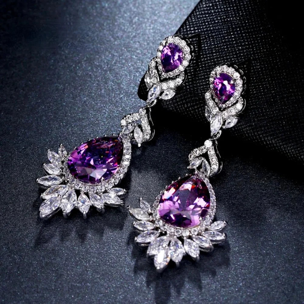 Shelley Purple Zirconia Bridal Earrings