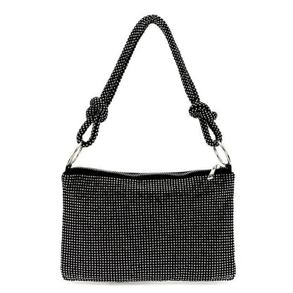 Crystal Knot Trim Shoulder Bag Black