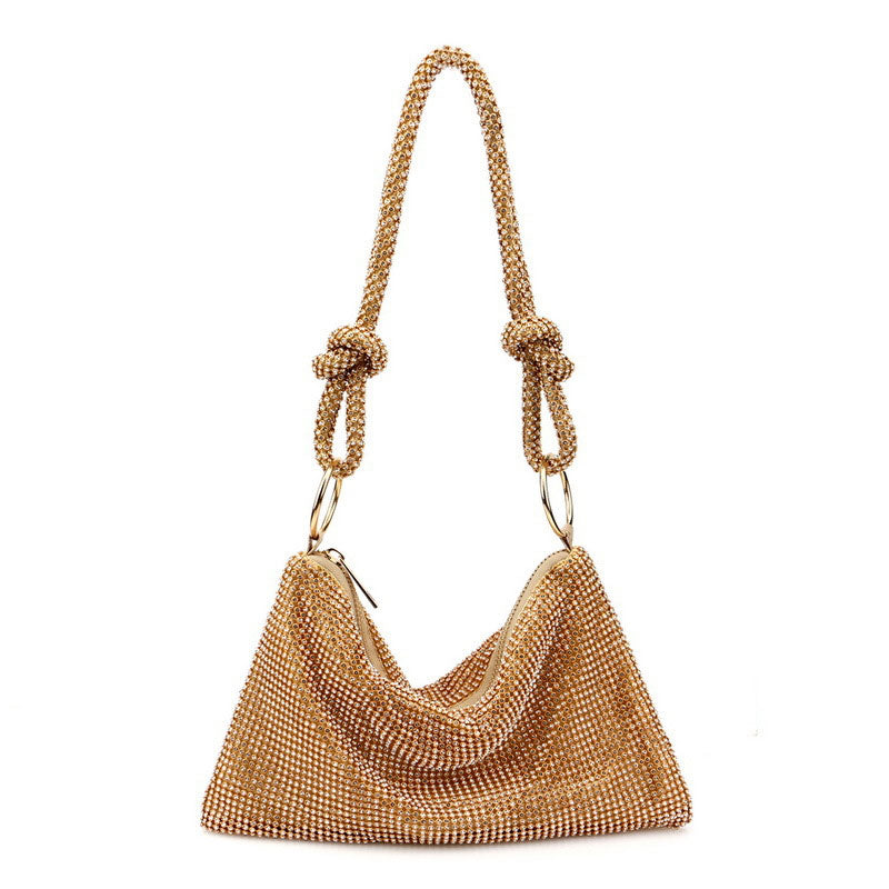 Shimmery Gold Knot Trim Shoulder Bag With Crystal Embellishments One Size /