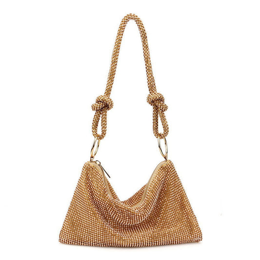 Shimmery Gold Knot Trim Shoulder Bag With Crystal Embellishments One Size /