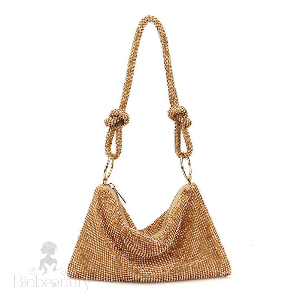 Shimmery Gold Knot Trim Shoulder Bag With Crystal Embellishments One Size /