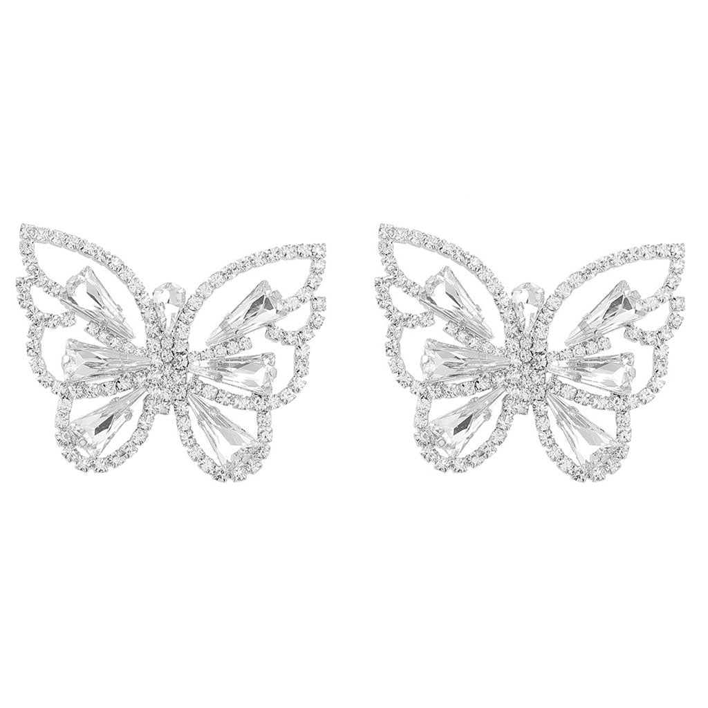 Crystal Butterfly Earrings With Shimmery Silver Plating