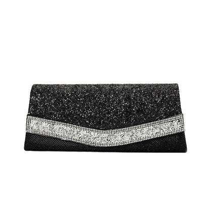 Rhinestone Textured Flap Clutch Bag - Black One Size /
