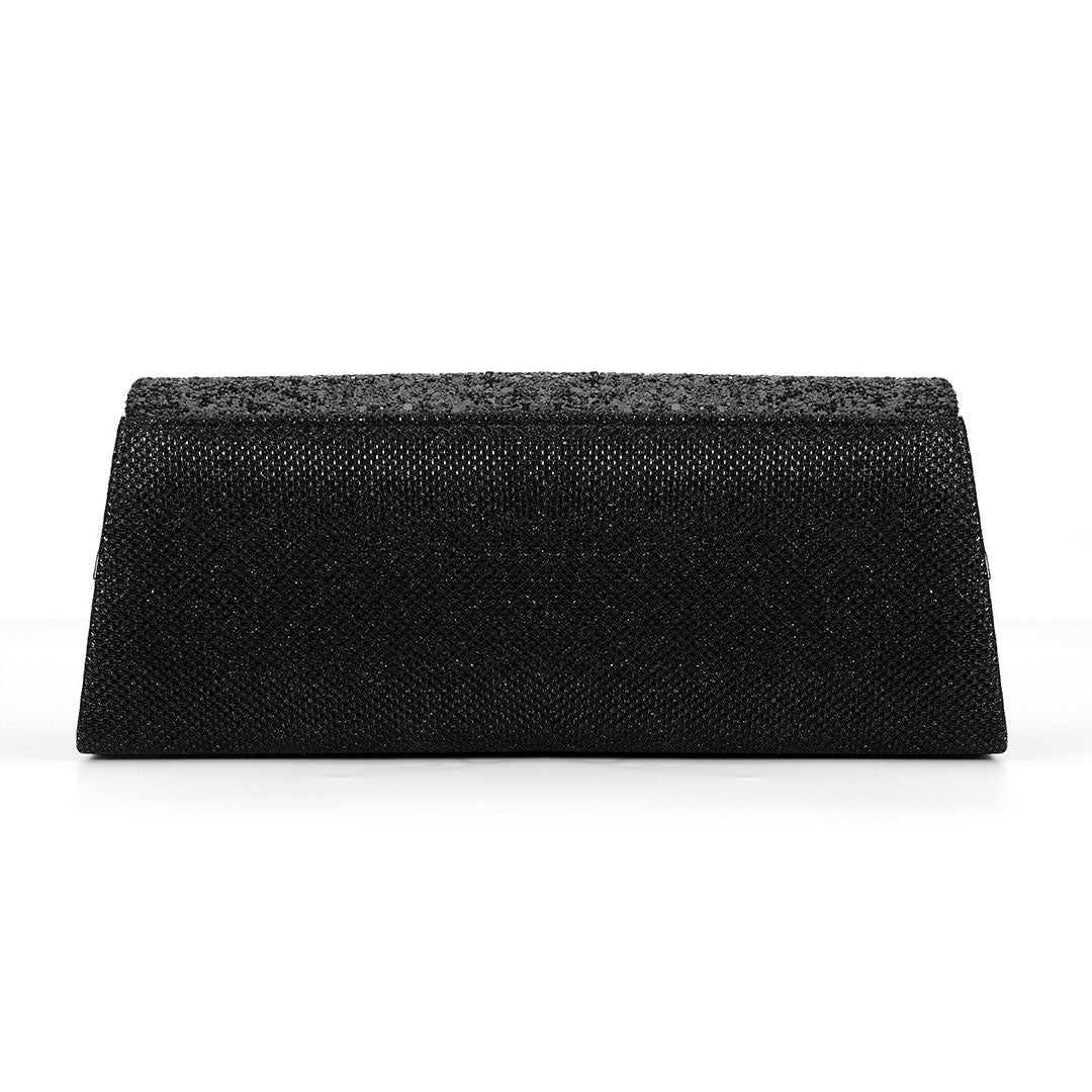 Rhinestone Textured Flap Clutch Bag - Black