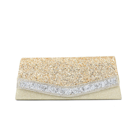 Rhinestone Textured Flap Clutch Bag - Gold One Size /