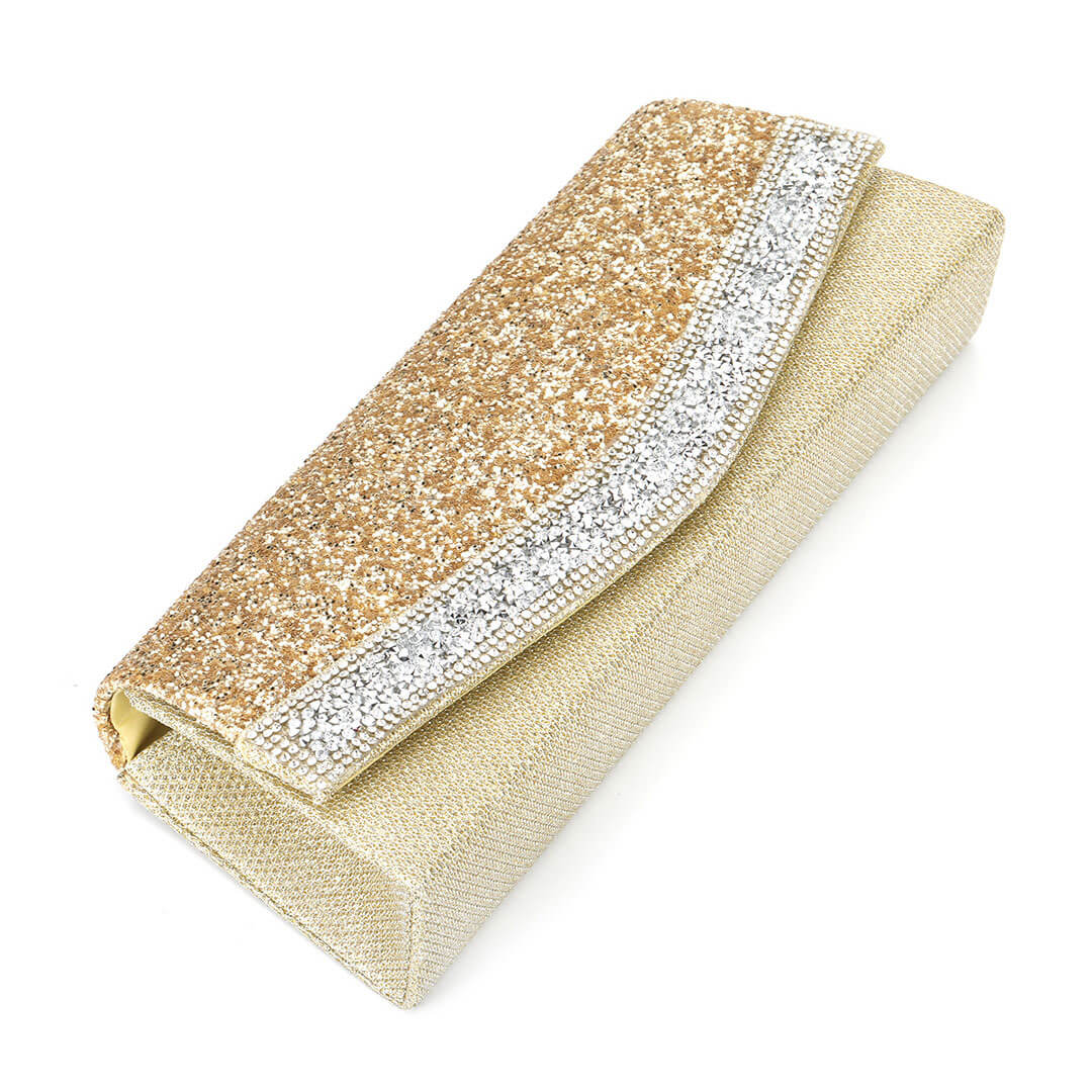Rhinestone Textured Flap Clutch Bag - Gold