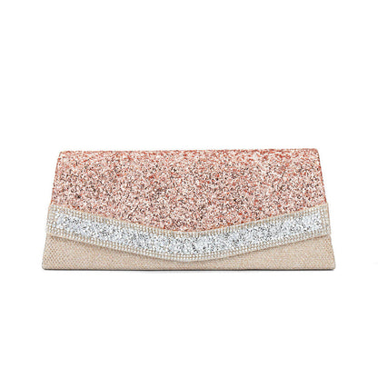 Rhinestone Textured Evening Flap Clutch Bag - Pink One Size /
