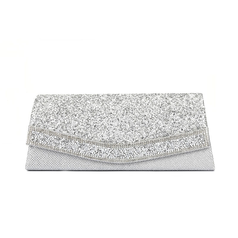 Rhinestone Textured Flap Clutch Evening Bag - Silver One Size /