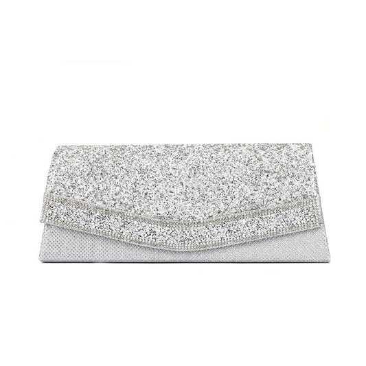 Rhinestone Textured Flap Clutch Evening Bag - Silver One Size /