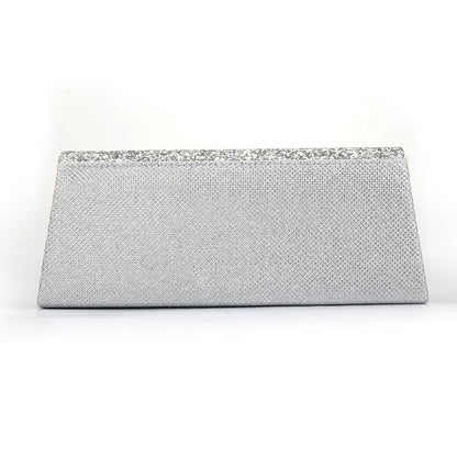 Rhinestone Textured Flap Clutch Evening Bag - Silver