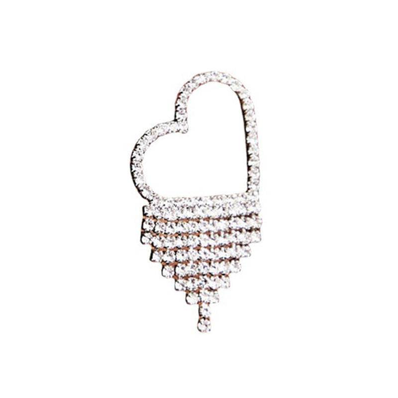 Rhinestone Fringe Heart Dangle Earrings Silver