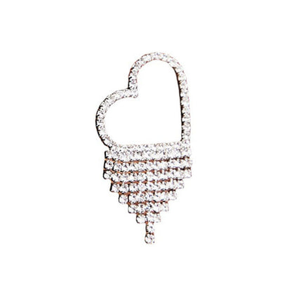 Rhinestone Fringe Heart Dangle Earrings Silver
