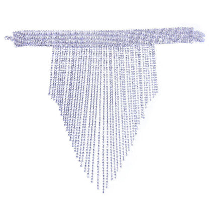 Silver Long Fringe Choker Necklace With Shiny Rhinestone Embellishments One Size /