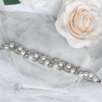 Sidra Pearl Rhinestone Bridal Bracelet Silver Gold Options