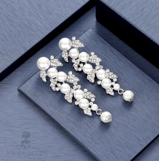 Sidra Pearl Rhinestone Bridal Earrings