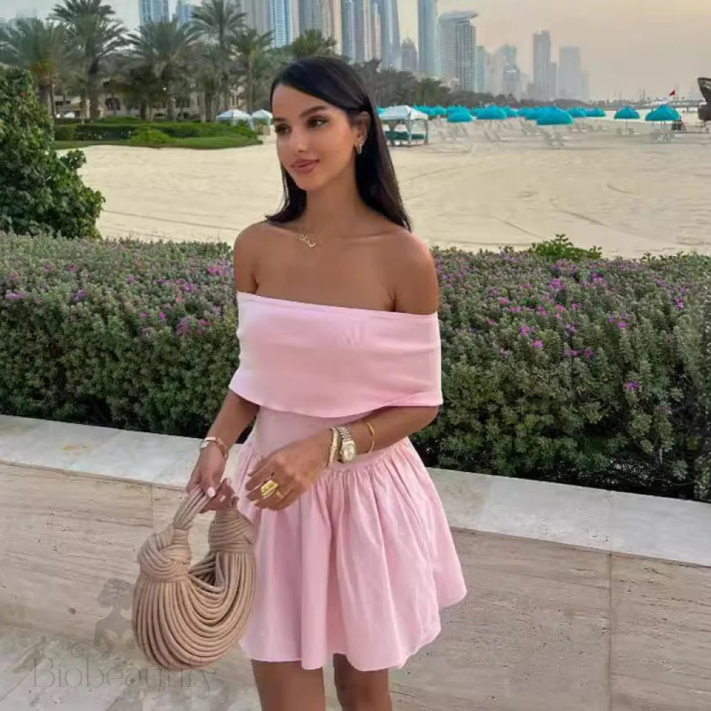 Sienna Off-Shoulder Mini Dress Pink / L