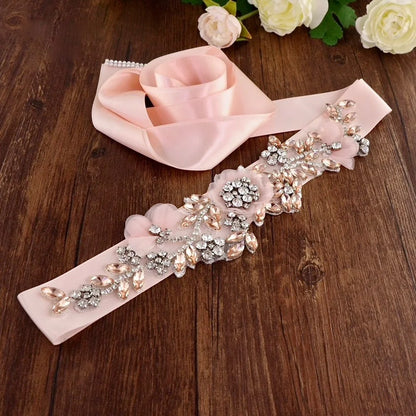 Silk Flowers Blush Bridal Belt Sash Winter Rose