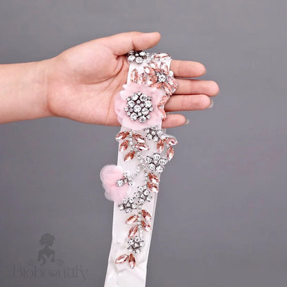 Silk Flowers Blush Bridal Belt Sash Winter Rose