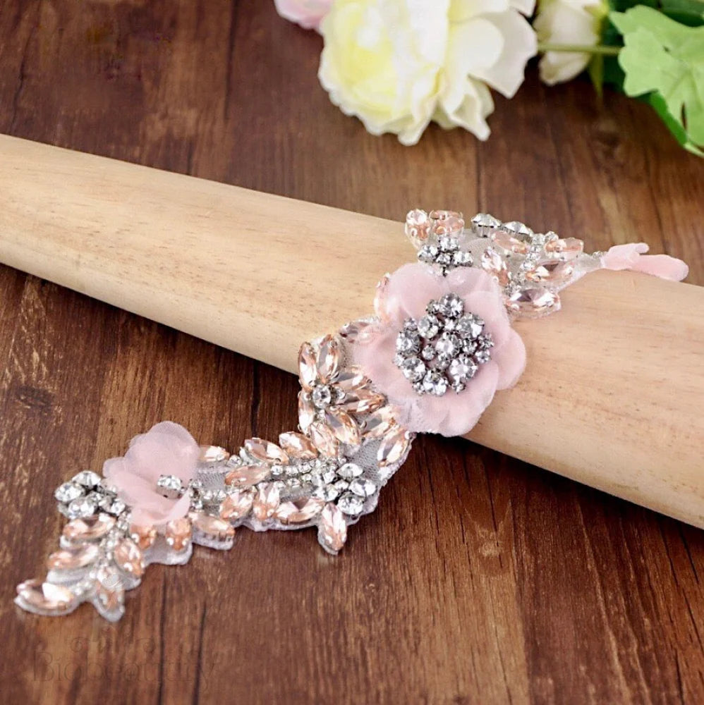 Silk Flowers Blush Bridal Belt Sash Winter Rose