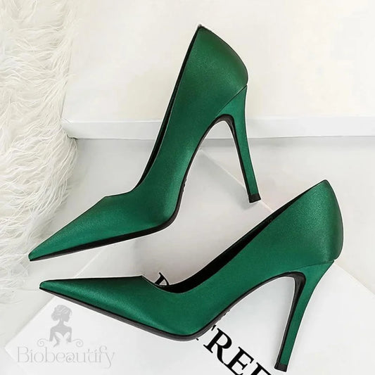 Silk High Heel Stiletto Party Shoes For Women Green / 34