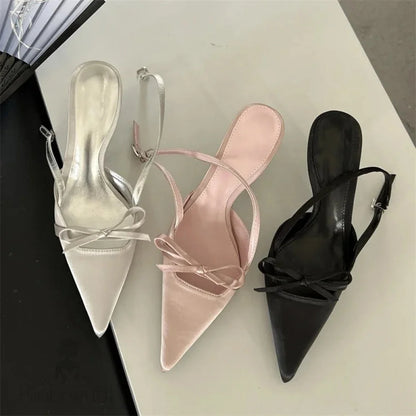 Silk Pointed Toe Women Pumps With Stripper Belt Buckle For Sexy Party Thin Heels