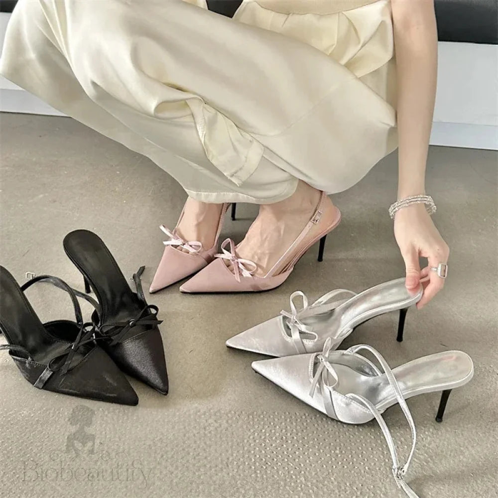 Silk Pointed Toe Women Pumps With Stripper Belt Buckle For Sexy Party Thin Heels