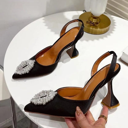 Silk Women Pumps With Crystal Strange Style High Heels For Autumn