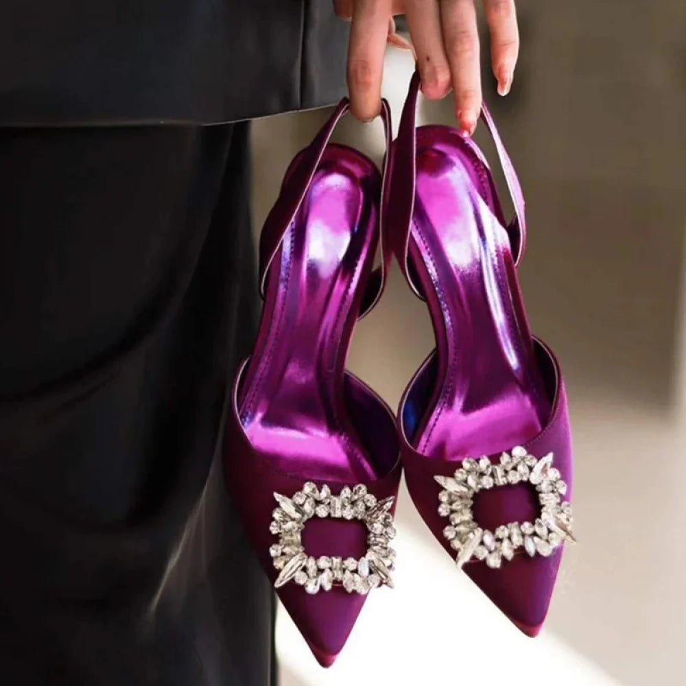 Silk Women Pumps With Crystal Strange Style High Heels For Autumn