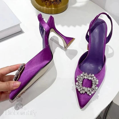 Silk Women Pumps With Crystal Strange Style High Heels For Autumn Purple / 35